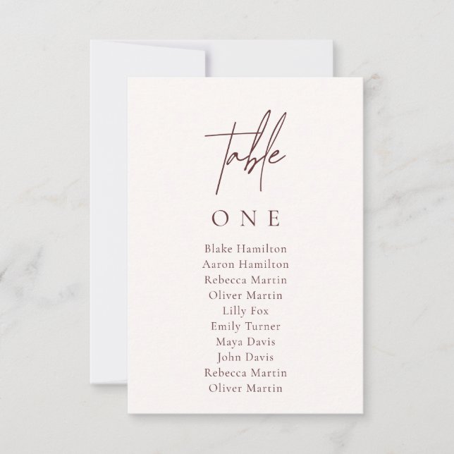 Elegante minimale Hochzeitsstichtabelle-Tischnumme Einladung (Vorderseite)
