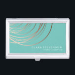 Elegante minimale Imitate Rose Gold geometrisch aq Visitenkarten Dose<br><div class="desc">Elegantes geometrisches Design in Imitaten Rose Gold und aquamarin.</div>