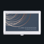 Elegante minimale Imitate Rose goldblau geometrisc Visitenkarten Dose<br><div class="desc">Elegantes geometrisches Design in Imitaten Rose Gold und Marineblau.</div>