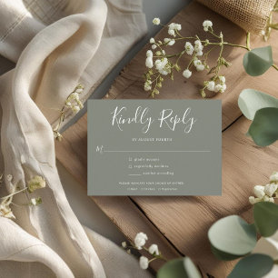 Elegante minimale olivgrüne Hochzeits-RSVP Einladungspostkarte