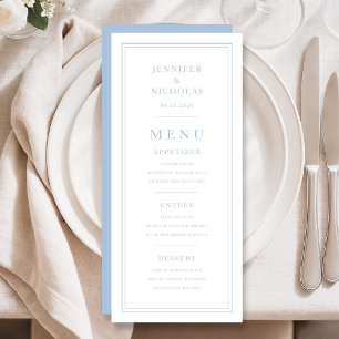 Elegante minimale pulverblaue Hochzeit Menükarte
