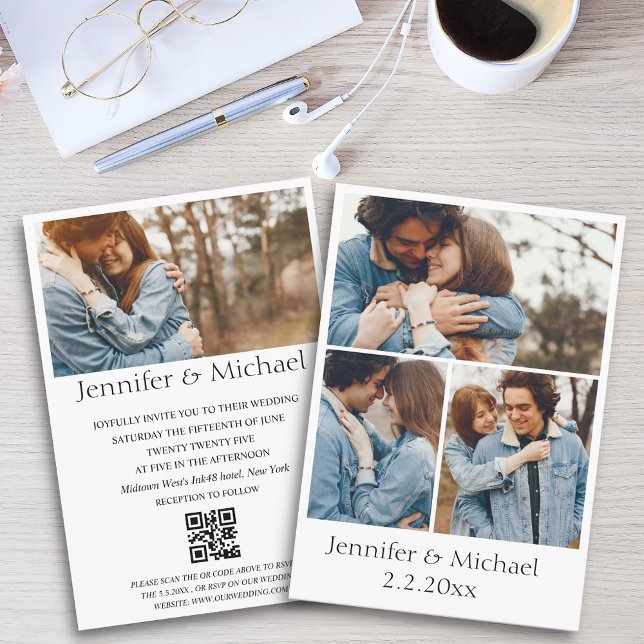 elegante minimale qr Code uAwg 4 Fotos Hochzeit Einladung (Von Creator hochgeladen)