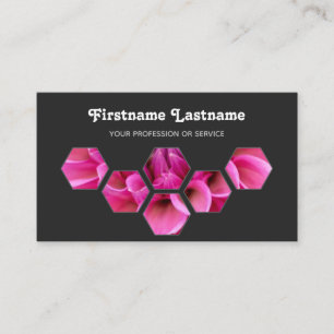Elegante minimale rosa Blüten auf grauen Hexagonen Visitenkarte