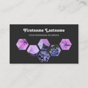 Elegante minimale rosa Blüten auf grauen Hexagonen Visitenkarte