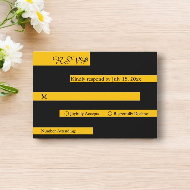 Elegante minimale Schwarz und Gold Moderne schicke RSVP Karte (Von Creator hochgeladen)