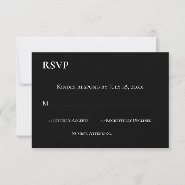 Elegante minimale Schwarz-Weiß-Monogramm-Hochzeit RSVP Karte (Vorderseite)