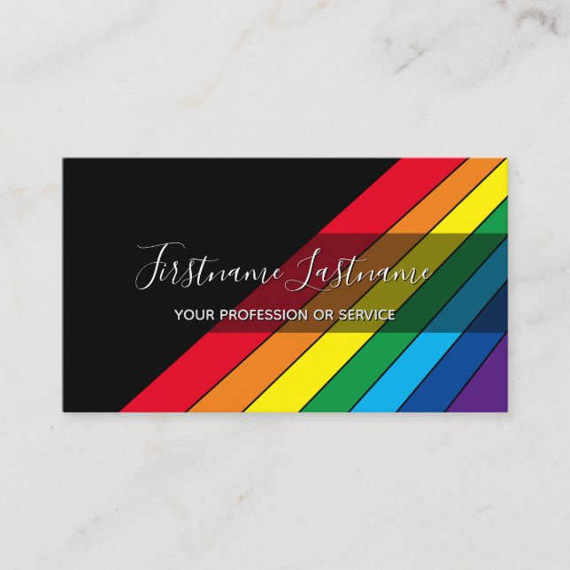 Elegante minimale schwarze Regenbogenfarben Streif Visitenkarte (Vorderseite)