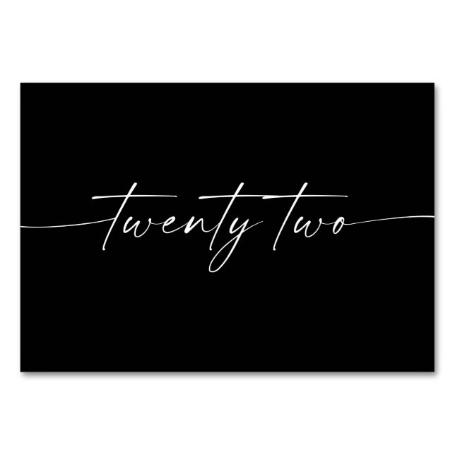 Elegante minimale Skriptkarten Nummer 22 Tischnummer (Vorderseite)