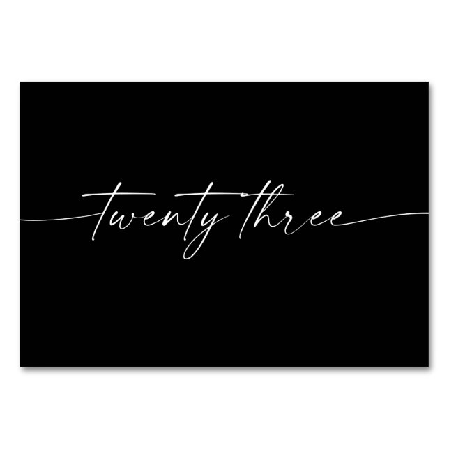 Elegante minimale Skriptkarten Nummer 23 Tischnummer (Vorderseite)
