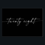 Elegante minimale Skriptkarten Nummer 28 Tischnummer<br><div class="desc">Dieses Design der Tischnummer zeichnet sich durch einen eleganten,  minimalen Schriftart aus. Klicken Sie auf die Schaltfläche "Klicken,  um weitere Anpassungen vorzunehmen",  um die Farbe und die Hintergrundfarbe des Skripts zu bearbeiten. Sehen Sie sich die gesamte Kollektion an,  um mehr passende Artikel zu finden!</div>