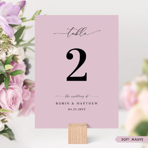 Elegante, minimale weiche Mauve-Hochzeitstischnumm Einladung