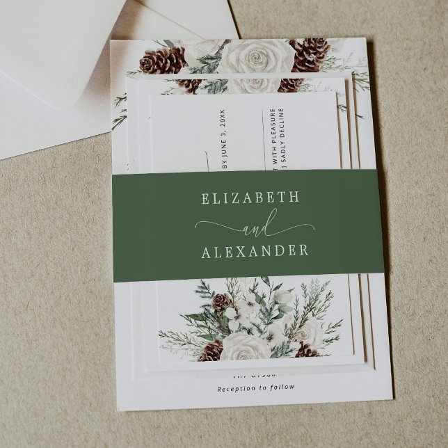 Elegante minimale Weise-grüne Kalligrafie Hochzeit Einladungsbanderole (Von Creator hochgeladen)