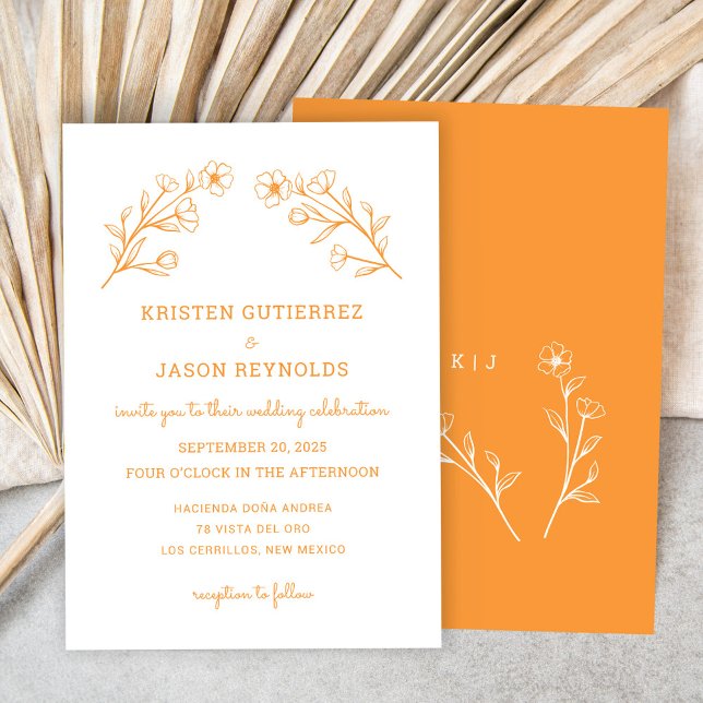 Elegante Minimale Wildblume Einladung Hochzeit (Elegant Minimal Wildflower Wedding Invitation, Sunset)