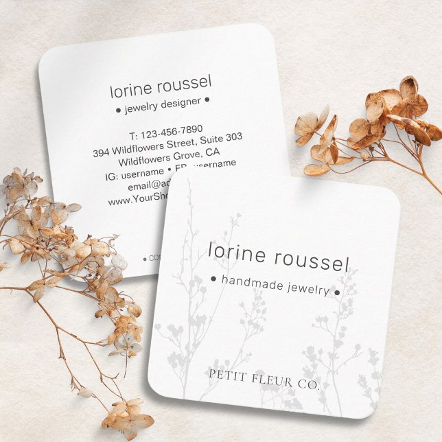 Elegante minimale Wildblumen Florenz Quadratische Visitenkarte (Elegant Minimal Wildflowers Floral Square Business Card)