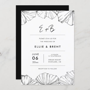 Elegante Minimalistin Ginkgo Biloba Hochzeit Einladung