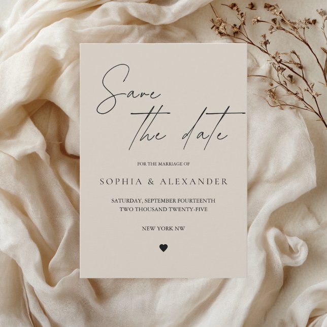 Elegante Minimalistisch Beige Save the Date Einladung (Von Creator hochgeladen)