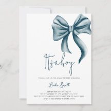 Elegante Minimalistisch Blue Bow Boy Baby Shower