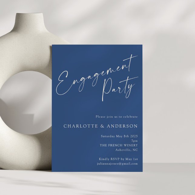 Elegante Minimalistisch Blue Modern Engagement Par Einladung (Von Creator hochgeladen)