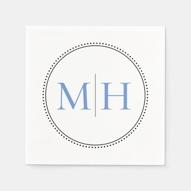 Elegante Minimalistisch Blue Monogram Wedding Serviette (Vorderseite)