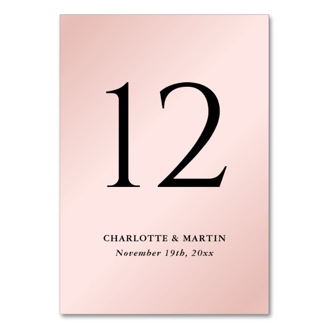 Elegante Minimalistisch Blush und Black Wedding Tischnummer (Vorderseite)