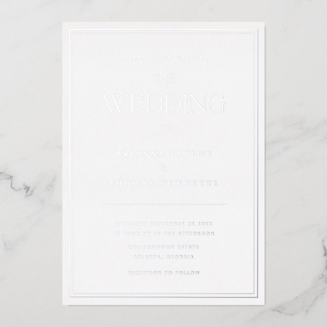 Elegante Minimalistisch Chic Silver Wedding Einlad Folieneinladung (Vorderseite)