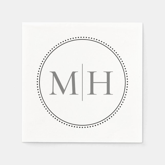 Elegante Minimalistisch-Gray-Monogramm-Hochzeit Serviette (Vorderseite)