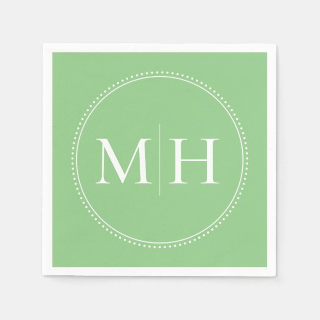 Elegante Minimalistisch-grüne Monogramm-Hochzeit Serviette (Vorderseite)