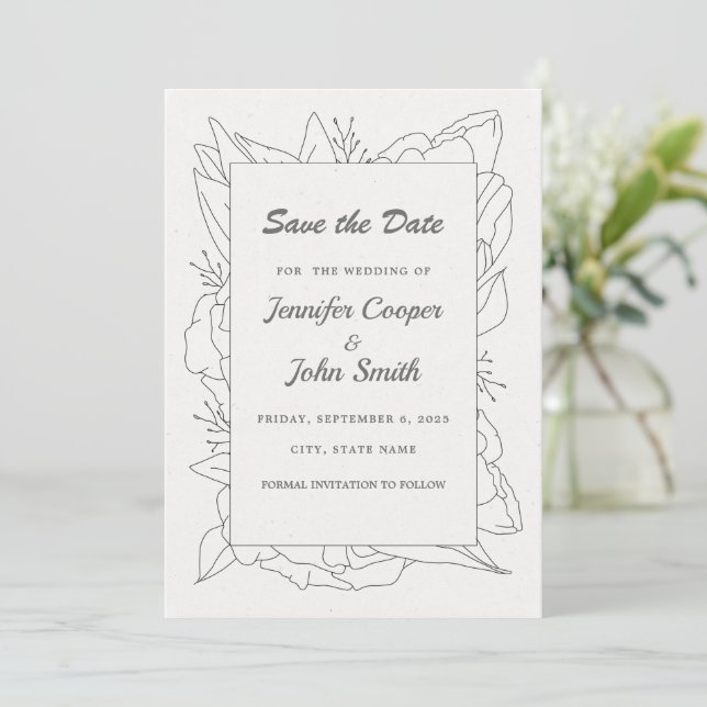 Elegante Minimalistisch Line Art Wedding Save the  (Stehend Vorderseite)