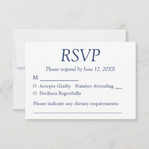 Elegante Minimalistisch Navy Blue Wedding RSVP Car Karte