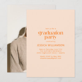 Elegante Minimalistisch Peach Foto Graduation Part Einladung