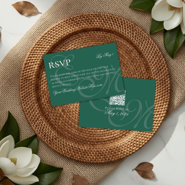 Elegante Minimalistisch Sage Green Monogram Weddin RSVP Karte (Elegant Minimalist Sage Green Monogram Wedding RSVP Card)