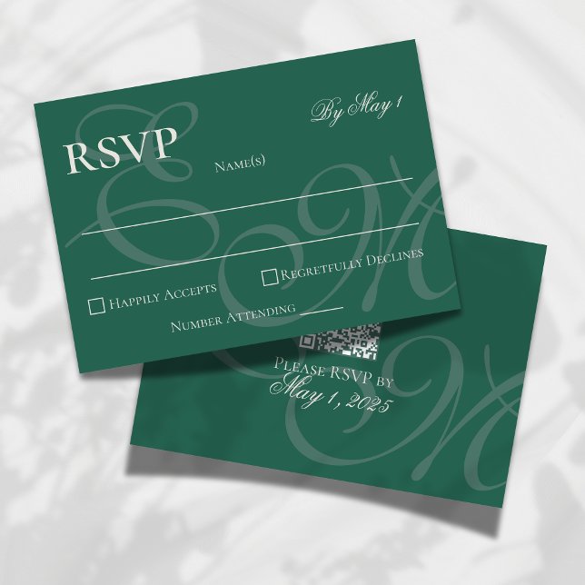 Elegante Minimalistisch Sage Green Monogram Weddin RSVP Karte (Collect responses with timeless style using this Sage Green Monogram Wedding RSVP Card!)
