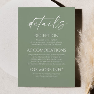 Elegante Minimalistisch Sage Green Wedding Details Begleitkarte