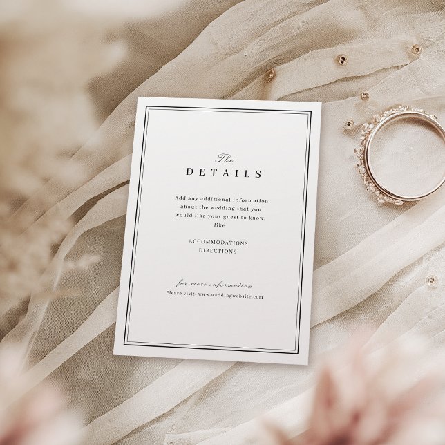 Elegante, minimalistisch-schwarz-weiße Hochzeitsde Begleitkarte (Elegant black and white minimalist wedding details enclosure card)