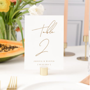Elegante Minimalistisch-Script-Goldhochzeit Tischnummer