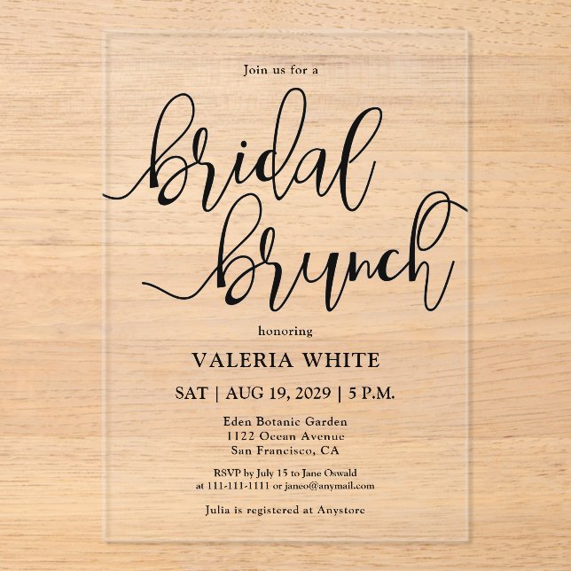 Elegante Minimalistisch Scripture Bridal Brunch Acryleinladungen (Vorderseite)