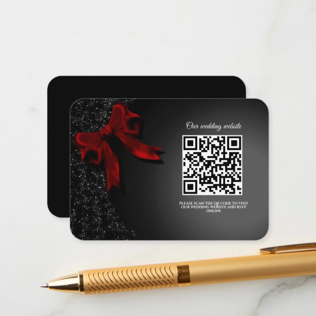 Elegante Minimalistisch Simple Red Bow Wedding Begleitkarte (Vorderseite/Rückseite Beispiel)