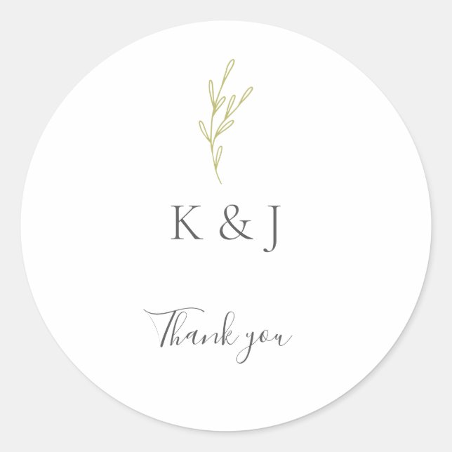 Elegante Minimalistisch Wedding Danke, Leaf Green Runder Aufkleber (Vorderseite)