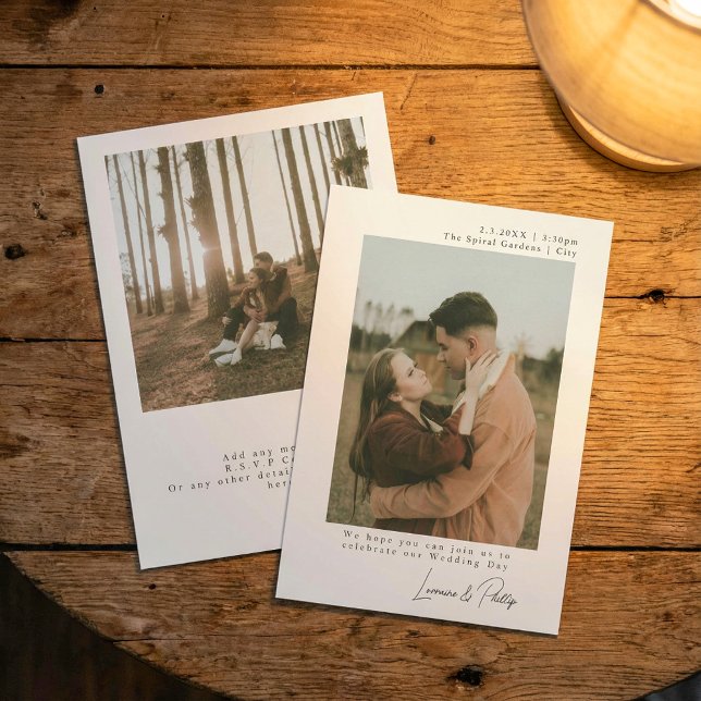 Elegante Minimalistische 2-Foto-Hochzeit Einladung (Elegant Minimalist Simple 2-Photo Wedding Invitation.)