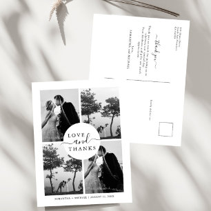 Elegante Minimalistische 4-Foto-Hochzeit Danke sch Postkarte