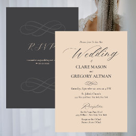 Elegante Minimalistische Almond Gray Wedding Einladung