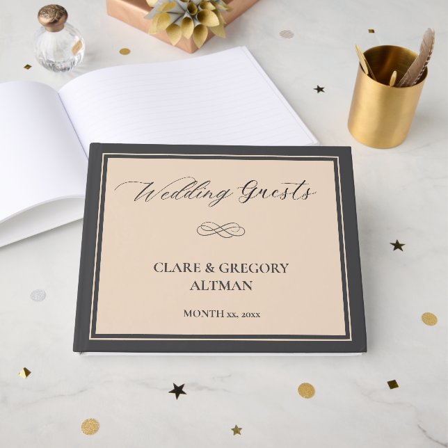 Elegante Minimalistische Almond Gray Wedding Gästebuch (Vorderseite Offen)