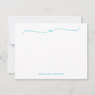 Elegante Minimalistische Aquamarine Monogrammkalli Mitteilungskarte