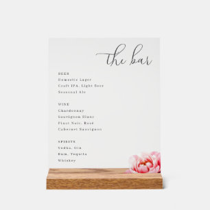 Elegante Minimalistische Bar-Menükarte in Rosa Acrylschild
