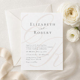 Elegante Minimalistische Beige Monogram Wedding Einladung