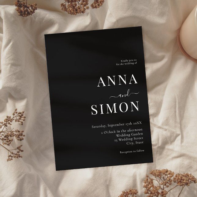 Elegante Minimalistische Black All-in-One-Hochzeit Einladung ( Elegant Minimalist Black All-in-One Wedding)