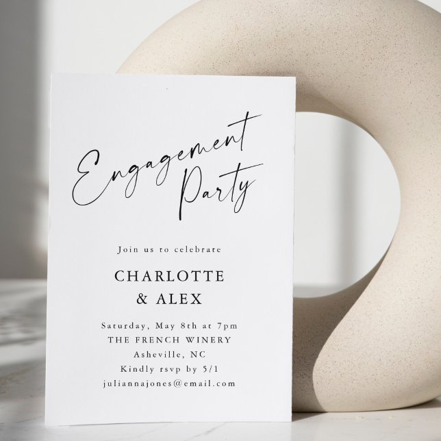 Elegante Minimalistische Black Script-Engagement-P Einladung (Von Creator hochgeladen)