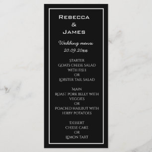 Elegante Minimalistische Black Wedding Menu Card Menükarte