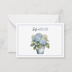 Elegante minimalistische blaue Hortensien-Hochzeit Mitteilungskarte