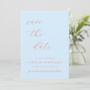 Elegante minimalistische blaue orange Kalligrafie Save The Date